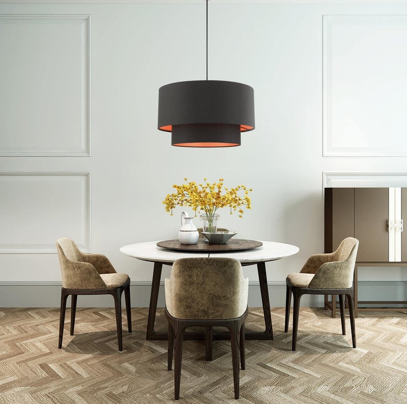 Livex Lighting 45618-04 Sentosa Collection 3-Light Pendant Hanging Light with Black and Orange Hardback Fabric Shade, Black, 20 x 20 x 99 - Image 4